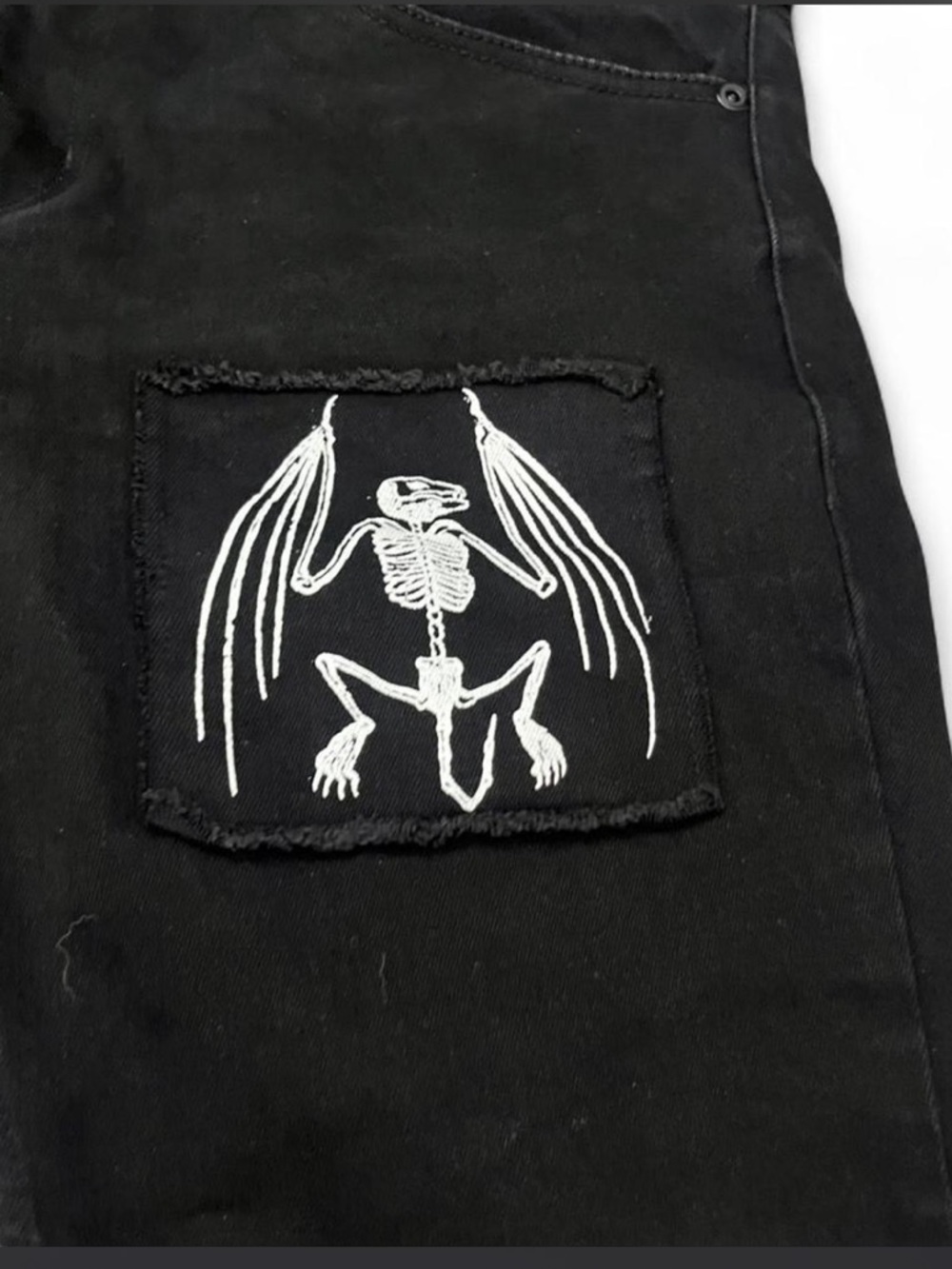 HT Denim Stinger Jeans 36x30 Black Gothic Patch Distressed Streetwear punk - Picture 4 of 9